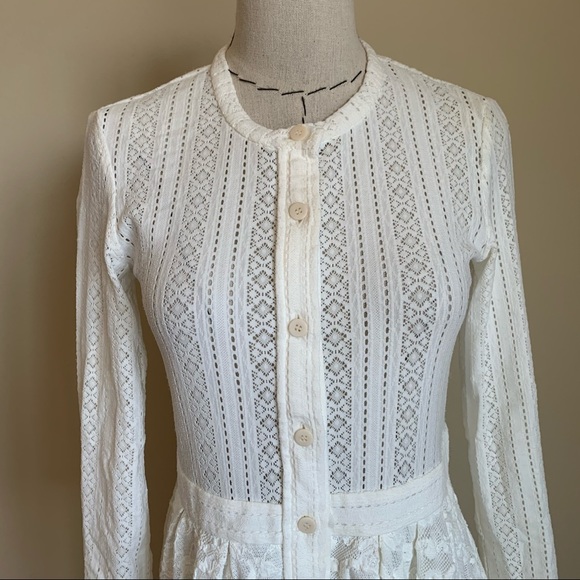 Maje White Roxo Stretch Lace Button Up Shirt Dress - Picture 4 of 10